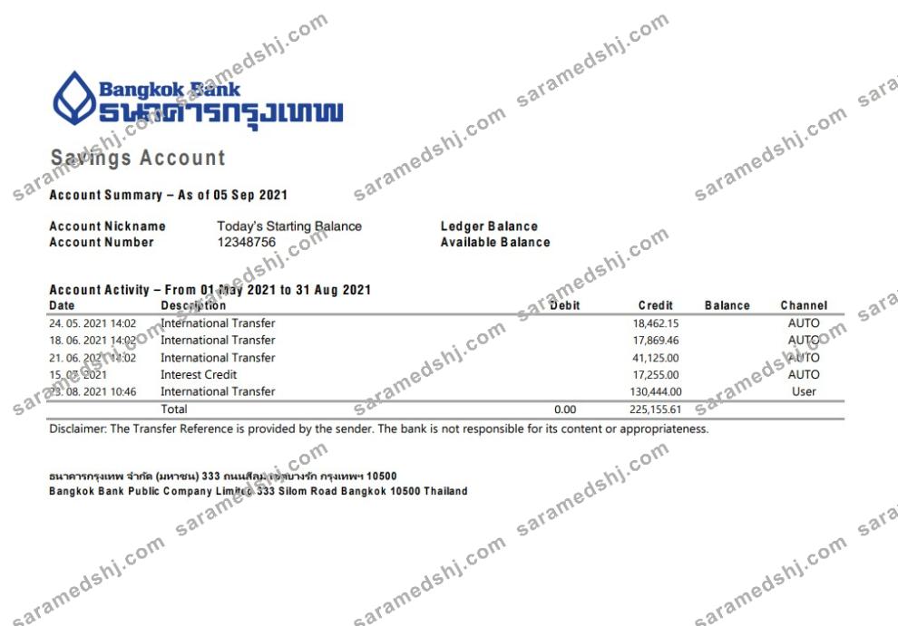 Thailand Bangkok bank statement easy to fill template in Excel and PDF format